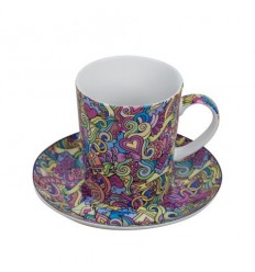 Абстракт сърца чаша + чинийка