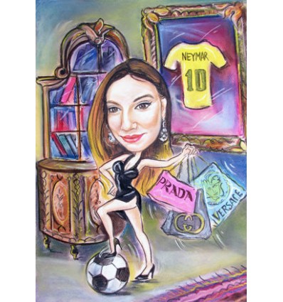 Пастелна карикатура с едно лице за Жена на футболист