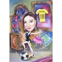 Пастелна карикатура с едно лице за Жена на футболист
