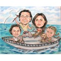 Пастелна карикатура с четири лица за семейство