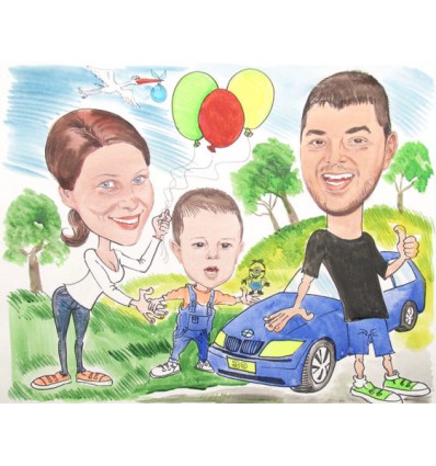 Акварелна карикатура с три лица