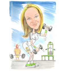 Акварелна карикатура едно лице фитнес дама