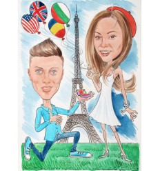 Акварелна карикатура две лица предложение за брак