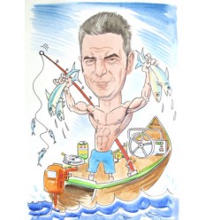 Акварелна карикатура едно лице рибар