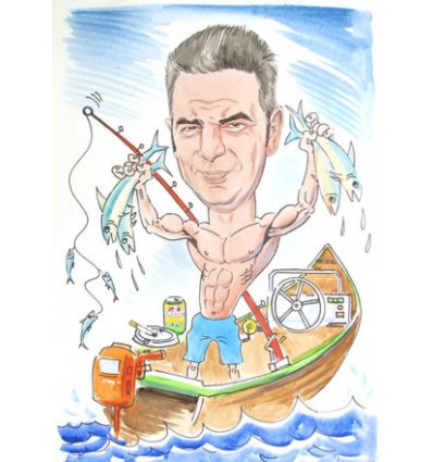 Акварелна карикатура едно лице рибар