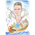 Акварелна карикатура едно лице рибар