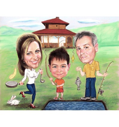 Карикатура по поръчка с три лица 40х50 см