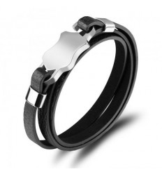 Мъжка кожена гривна с плочка