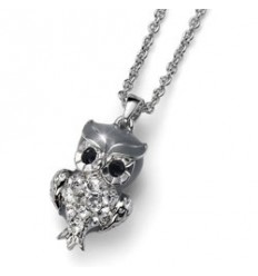 Колие “Owl“ - родий + кристал