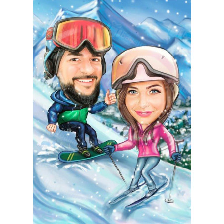Зимна карикатура на ски