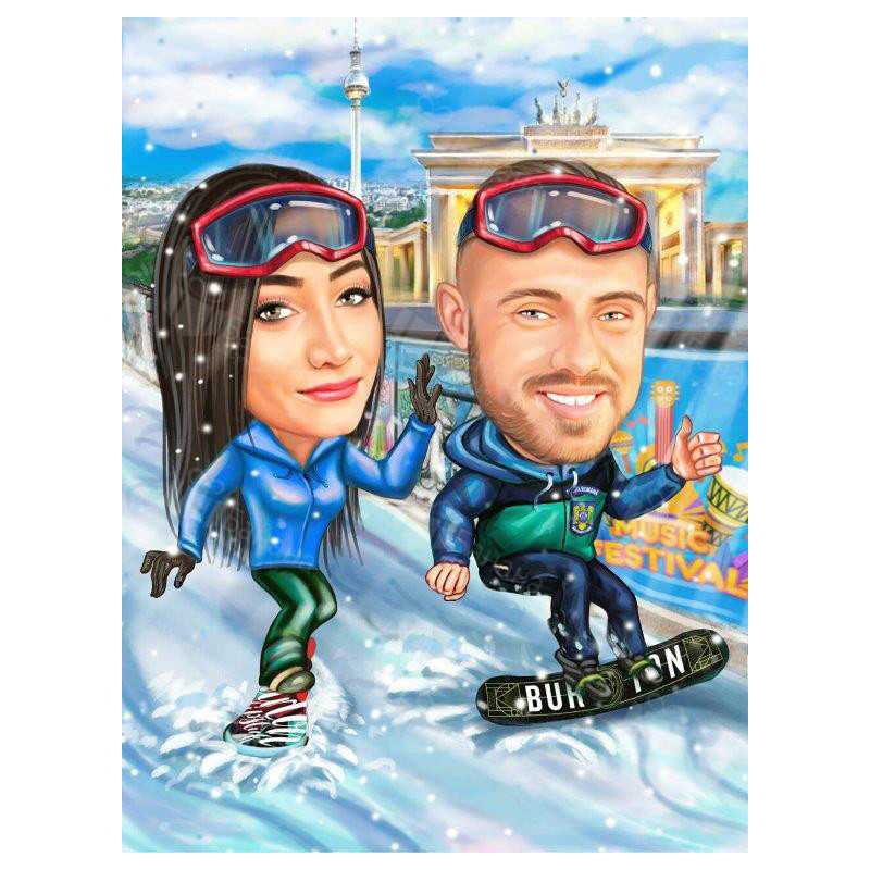 Зимна карикатура на ски