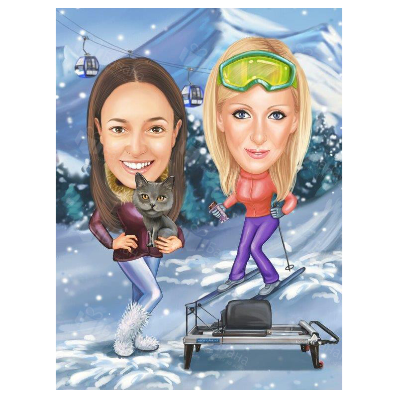 Зимна карикатура на ски