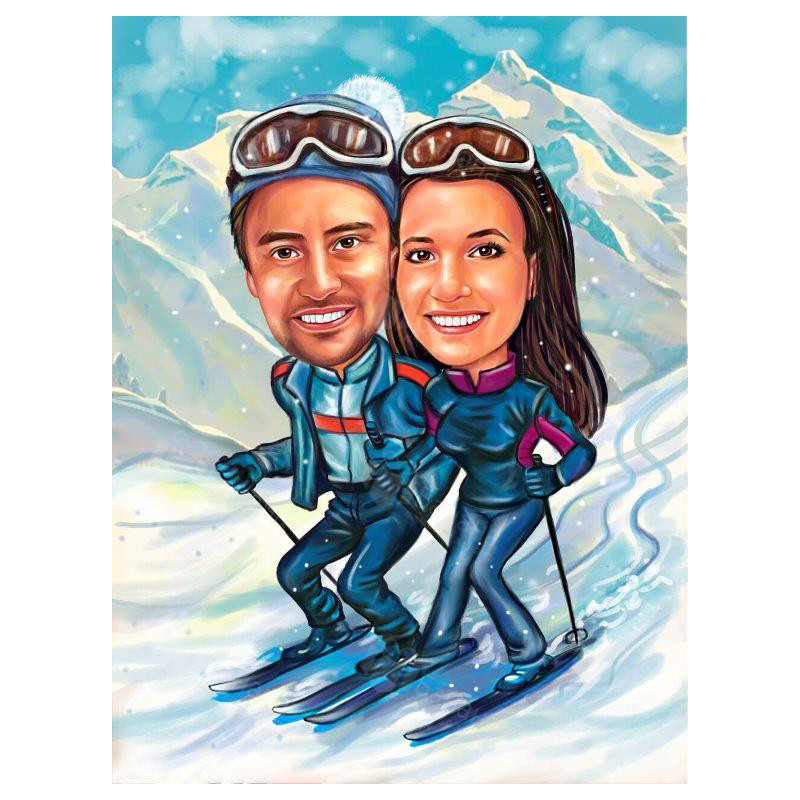 Зимна карикатура на ски