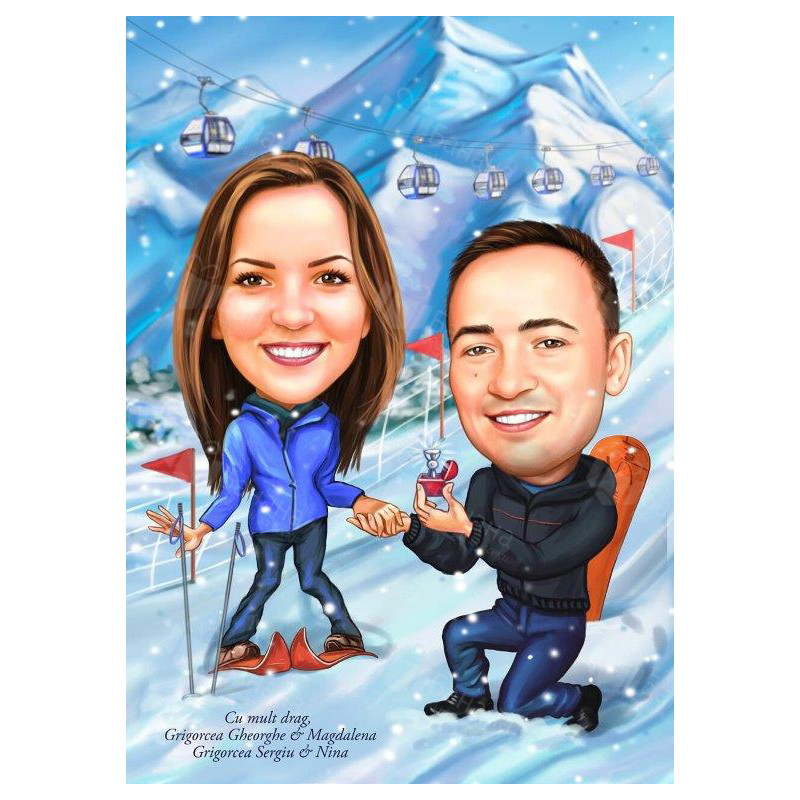 Зимна карикатура на ски