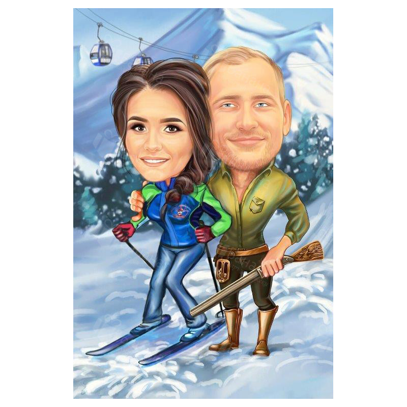 Зимна карикатура на ски