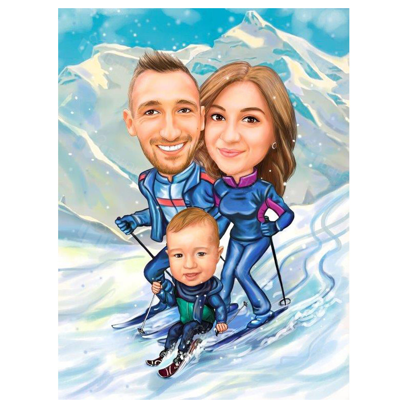 Зимна карикатура на ски