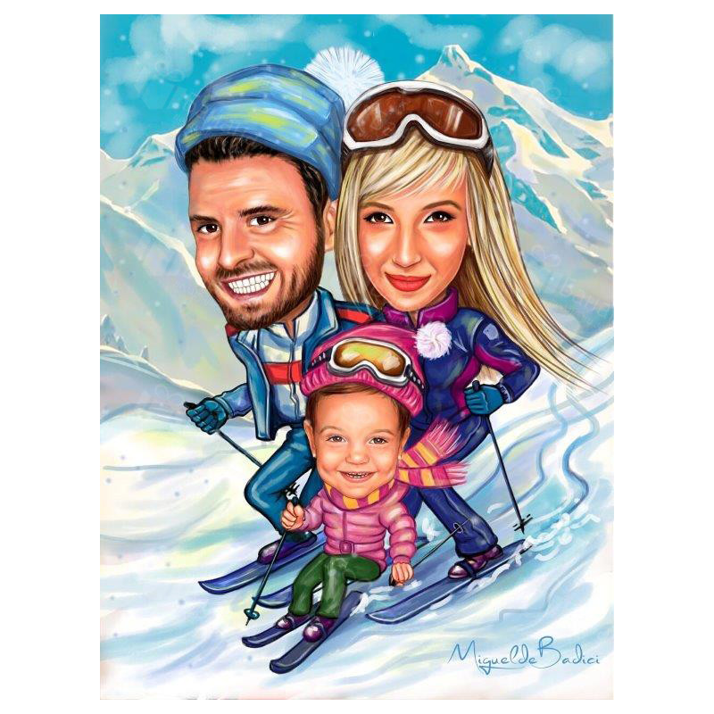 Зимна карикатура на ски