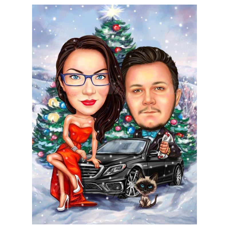 Коледна карикатура за влюбени
