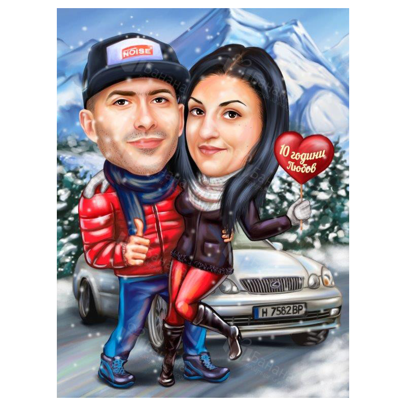 Коледна карикатура за влюбени