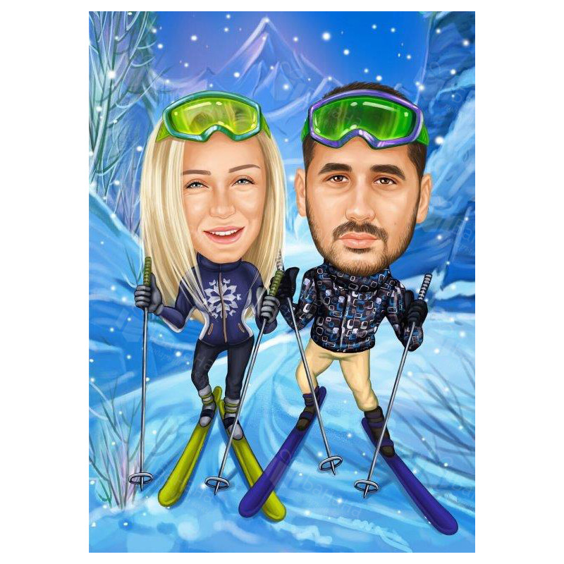 Зимна карикатура на ски