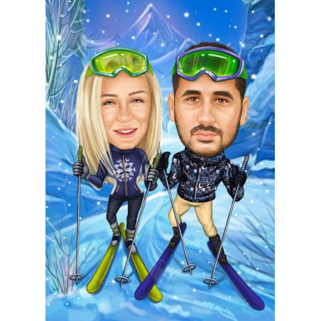 Зимна карикатура на ски