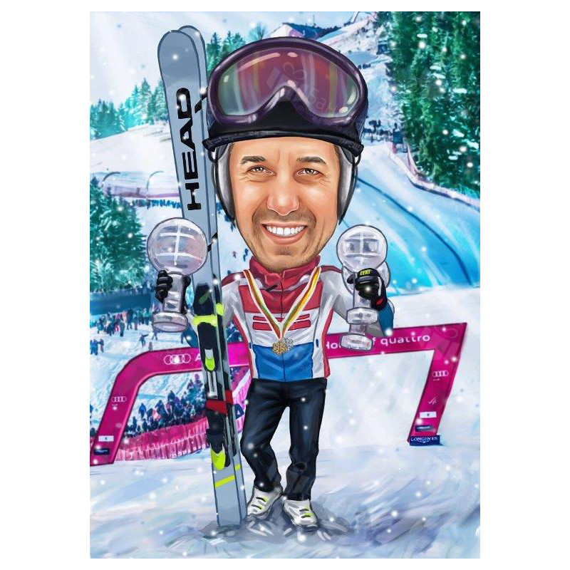 Зимна карикатура на ски