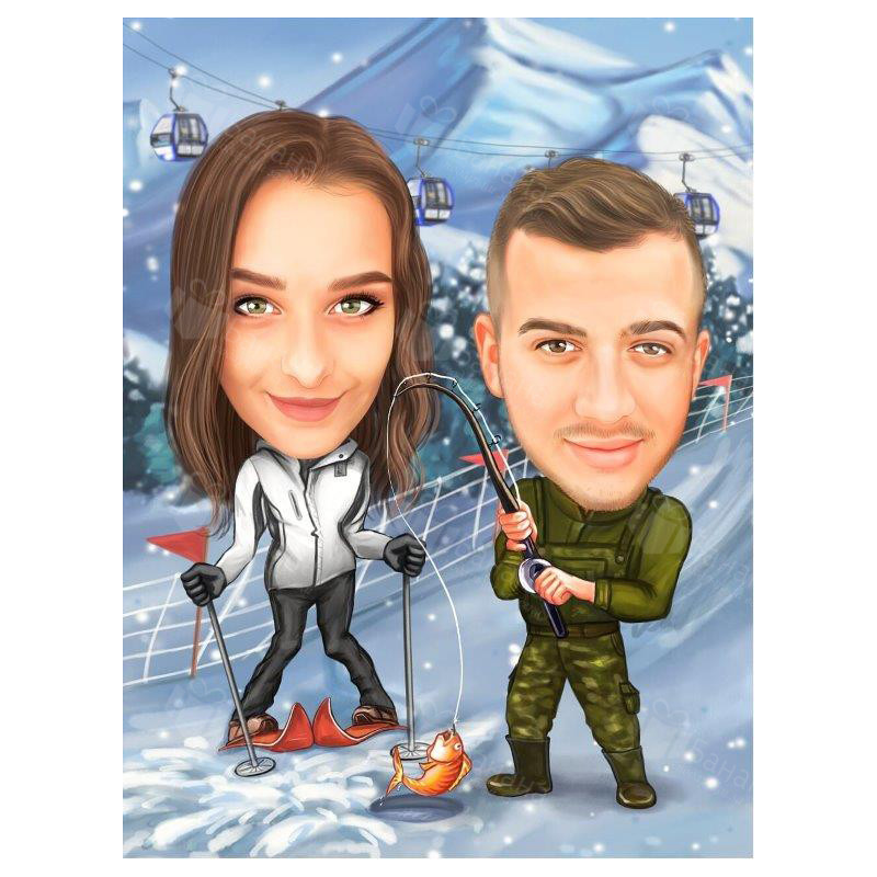 Зимна карикатура на ски