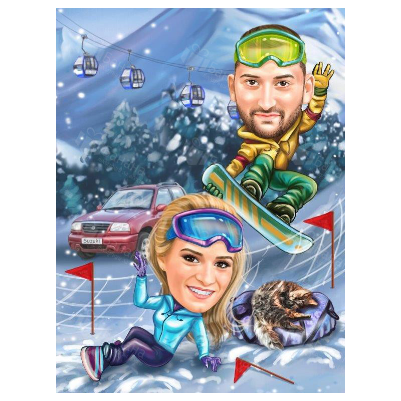 Зимна карикатура на ски