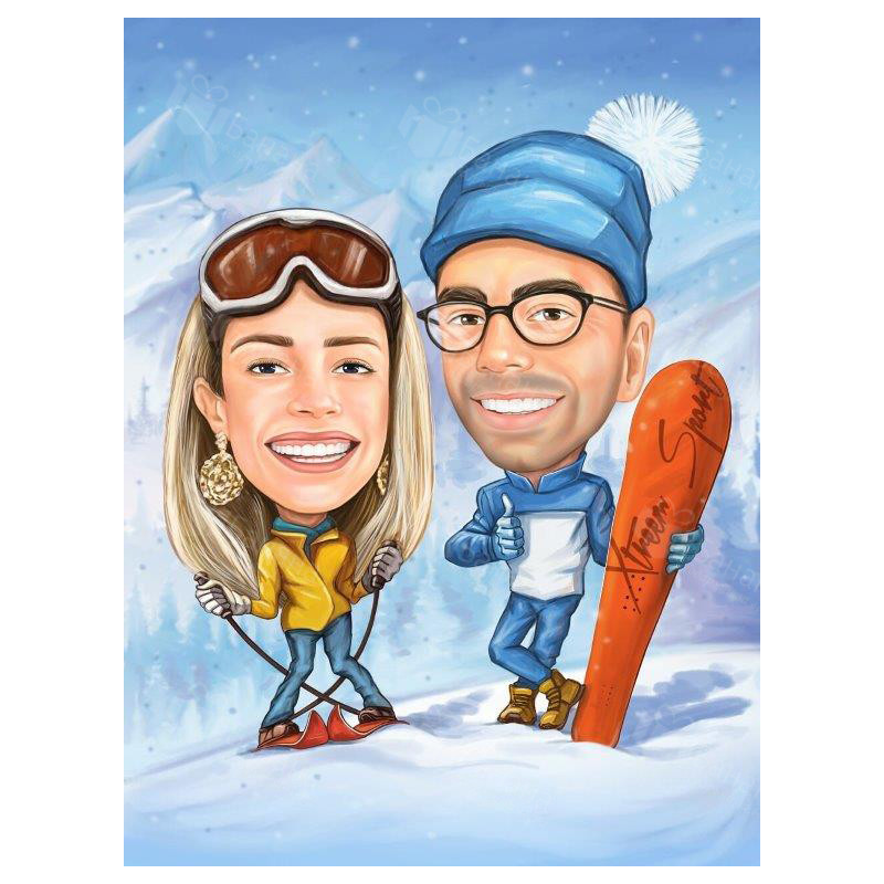 Зимна карикатура на ски
