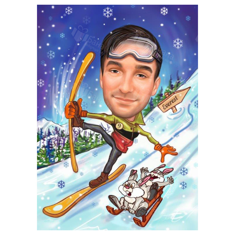 Зимна карикатура на ски