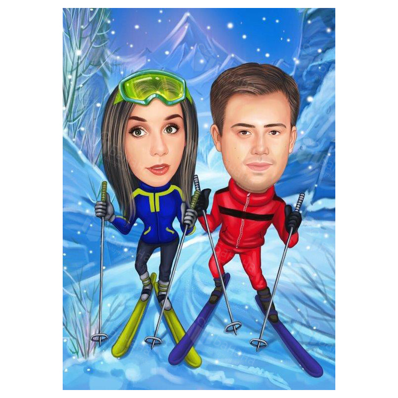 Зимна карикатура на ски