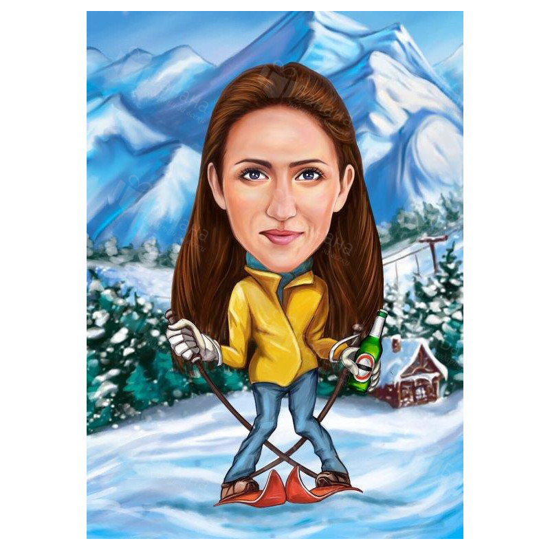 Зимна карикатура на ски