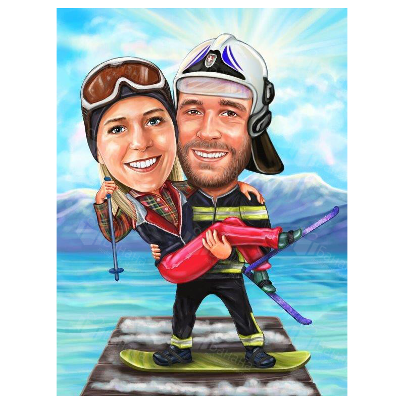 Зимна карикатура на ски