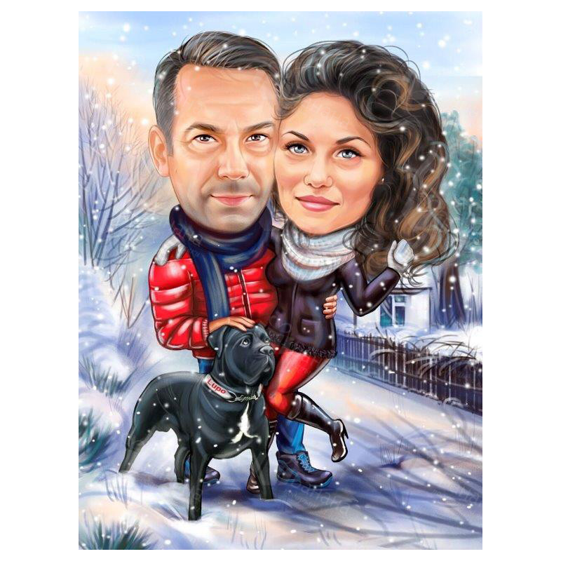 Зимна карикатура за влюбени