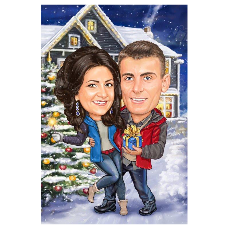 Зимна карикатура за влюбени