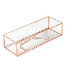 Стъклена кутия за бижута бяло розово злато