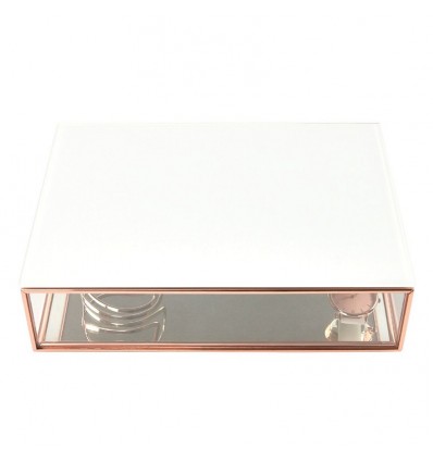 Стъклена кутия за бижута с капак бяло розово злато