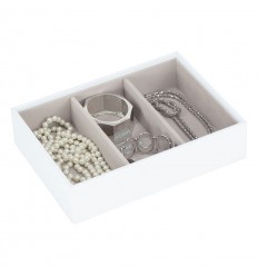 дълбока кутия за бижута 3 секции бяло сиво